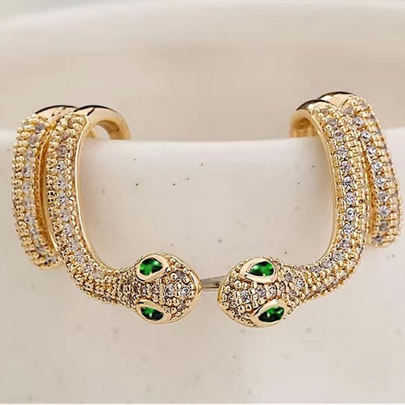 Gold Snake Zircon Earrings Creative Design Trendy Serpent - Picture 1 of 6